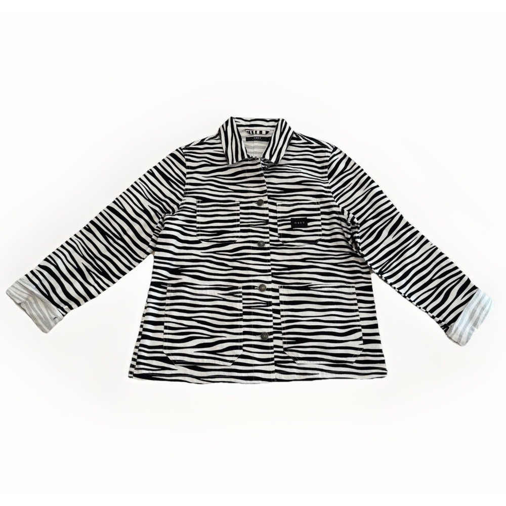 Obey Women Zebra Jacket Slacker Chore Coat Animal Print Small Streetwear Grunge - Picture 2 of 8